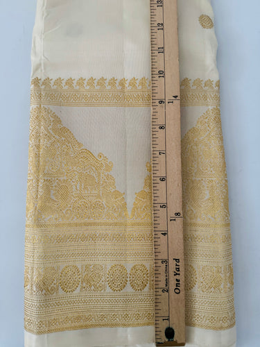 Exclusive Kanchipuram Pure Silk Saree | Off White | Ven Pattu | Pure Zari | Handwoven | Ships from California | Pushpam - ShopNaya Exclusive